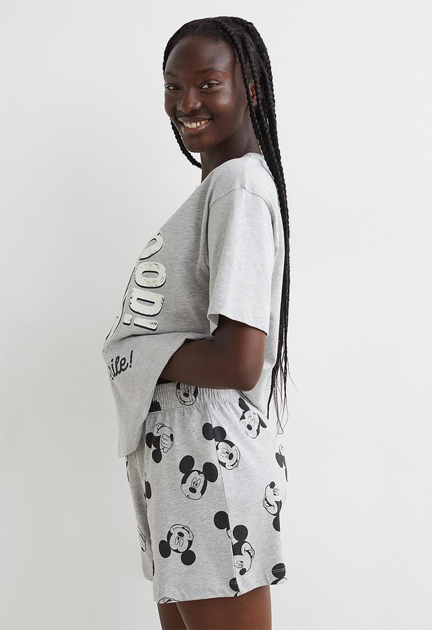 H&M - Cotton jersey pyjamas - grey marl/mickey mouse