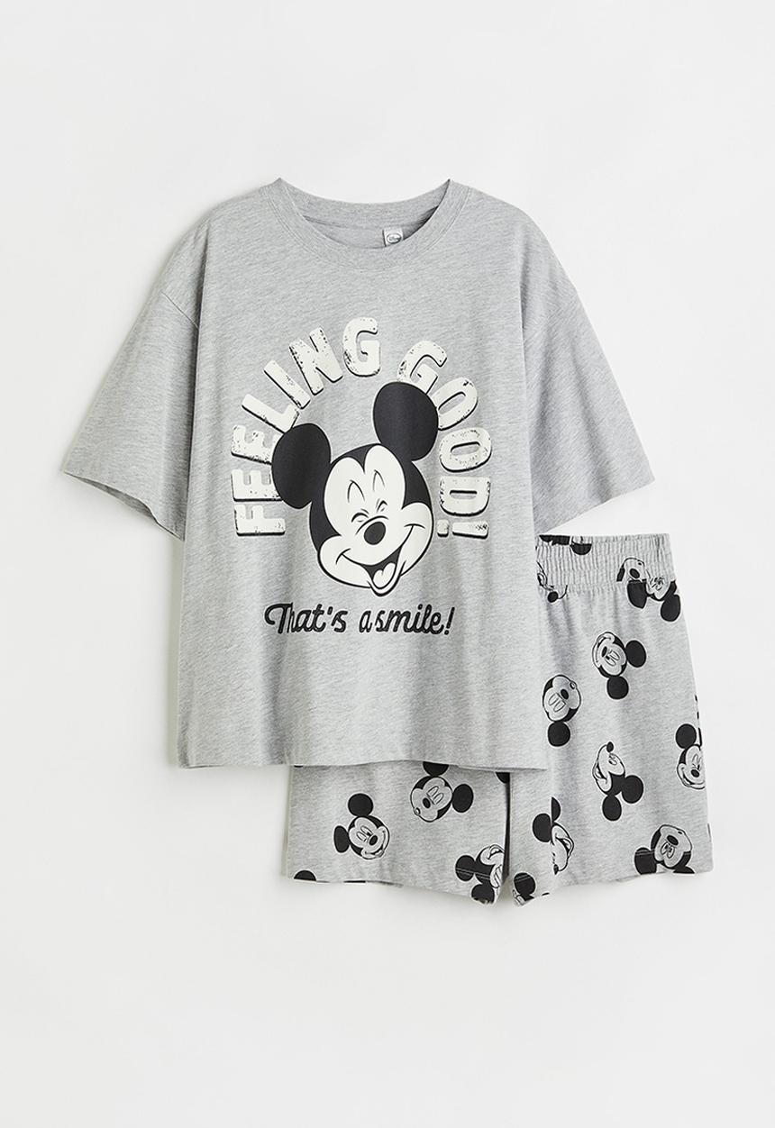 H&M - Cotton jersey pyjamas - grey marl/mickey mouse