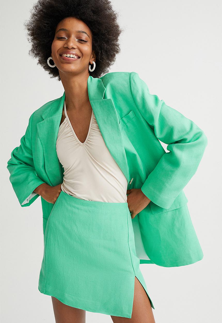 H&M - Short linen-blend skirt - green