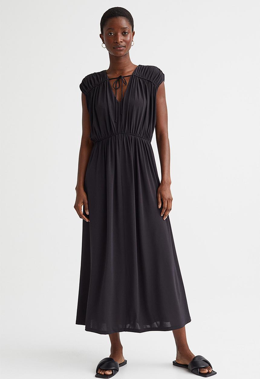H&M - Long gathered dress - black