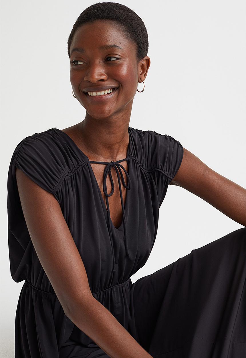 H&M - Long gathered dress - black