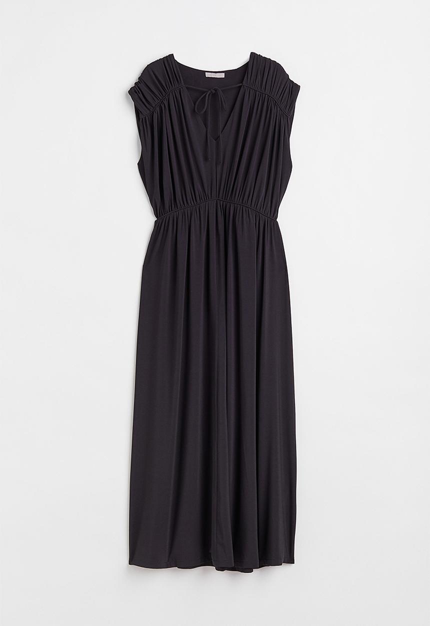 H&M - Long gathered dress - black