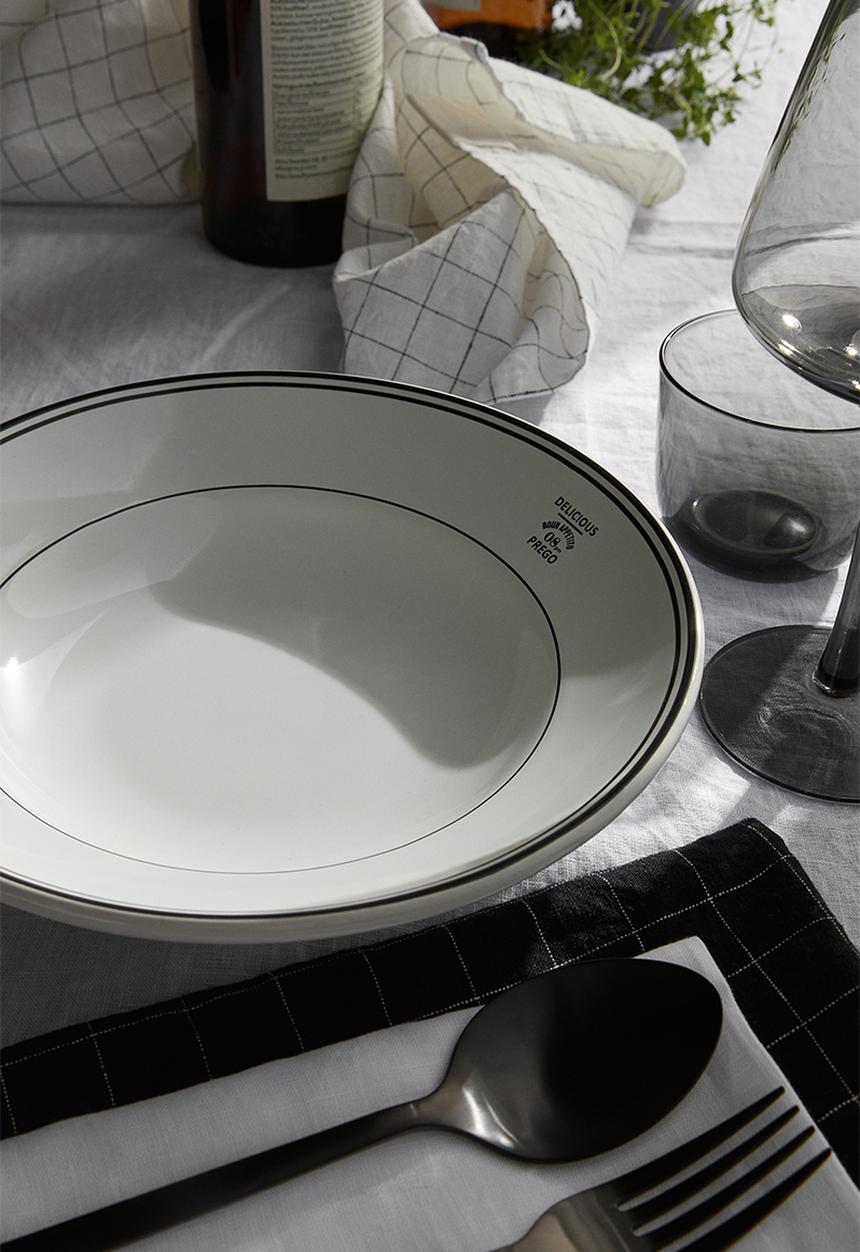 H&M - Deep stoneware plate - multi/white