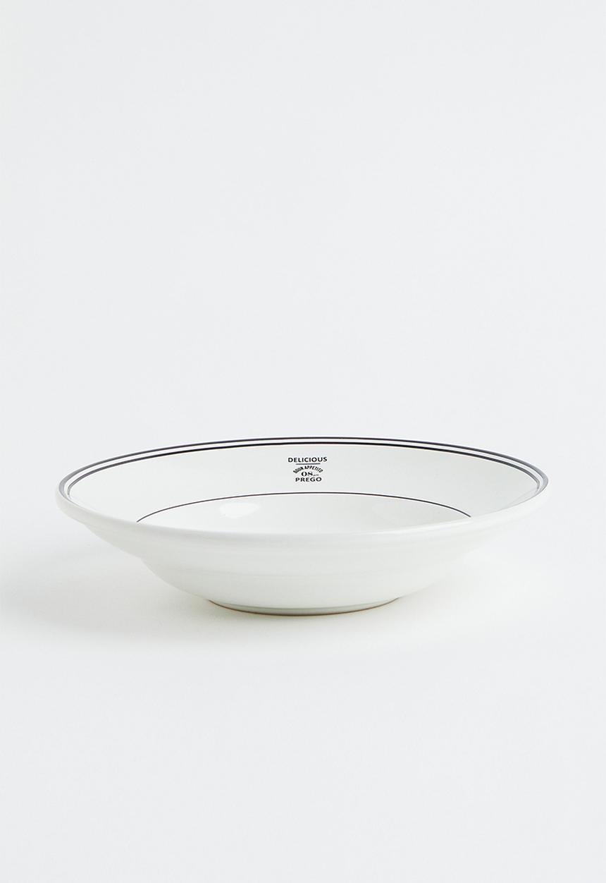H&M - Deep stoneware plate - multi/white