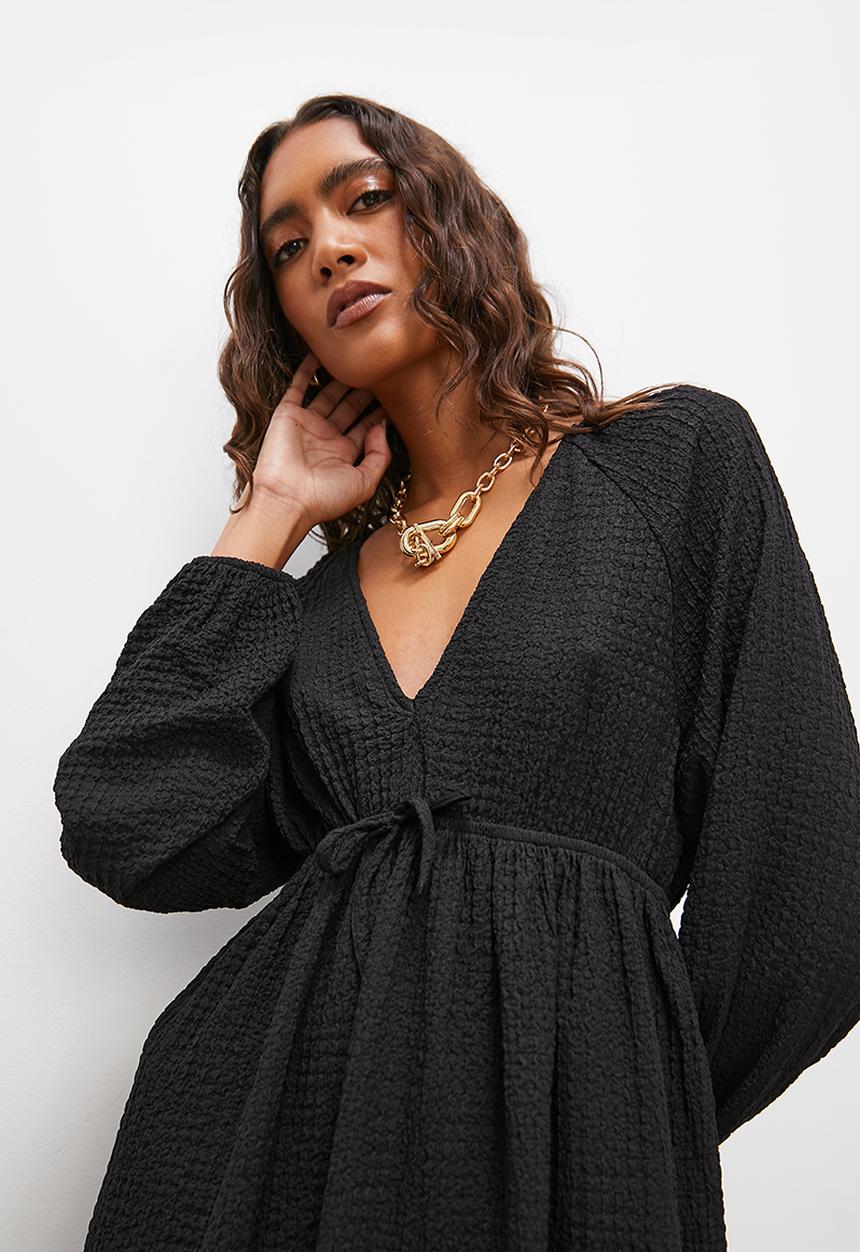 Superbalist - Tie front empire mini dress - black