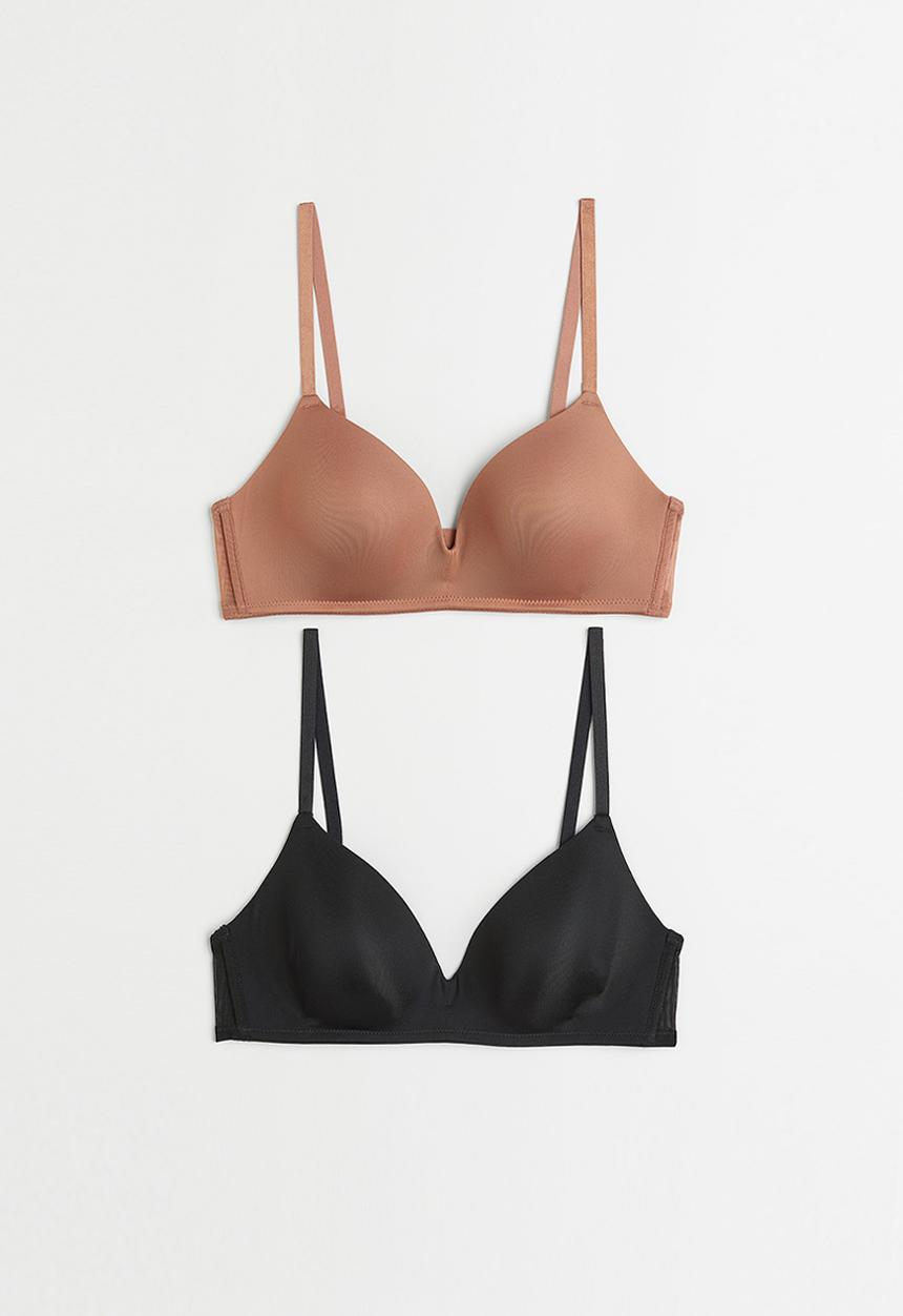 H&M - 2 Pack padded microfibre bras - light brown/black