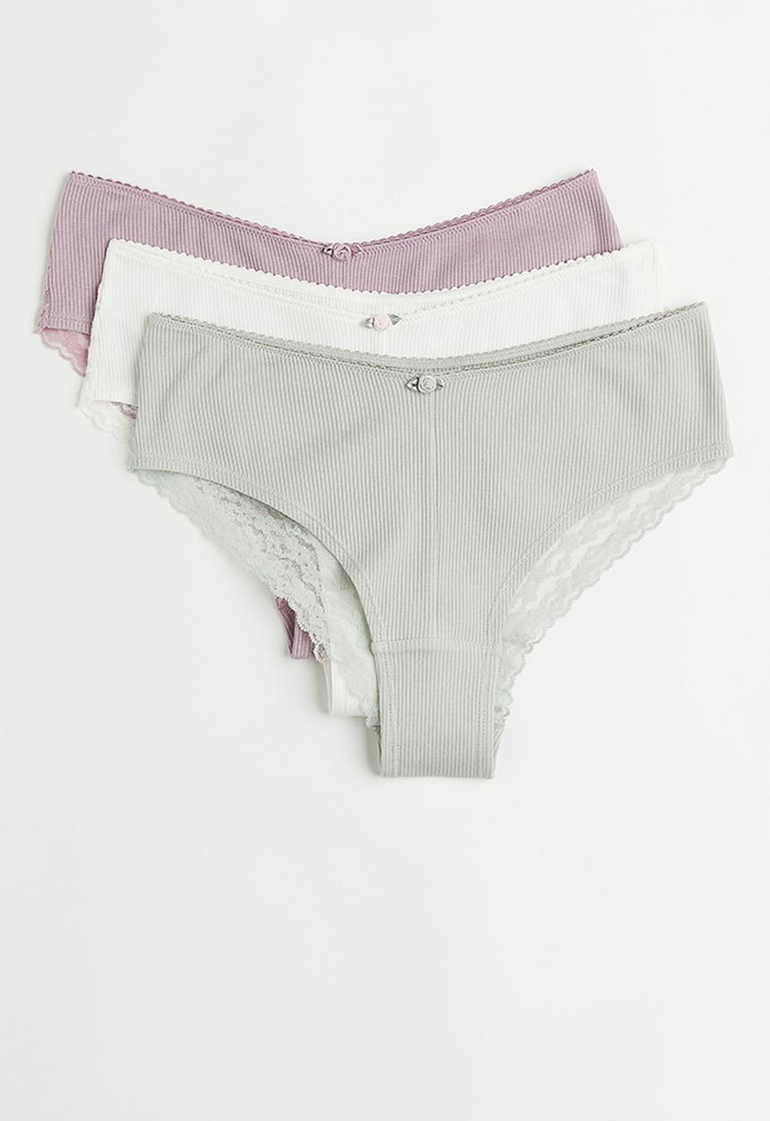 H&M - 3 Pack lace-trimmed hipster briefs - multi