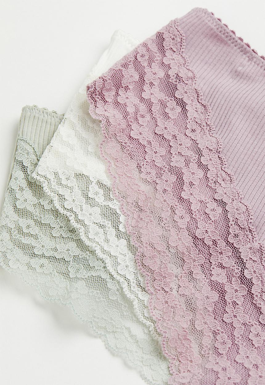 H&M - 3 Pack lace-trimmed hipster briefs - multi