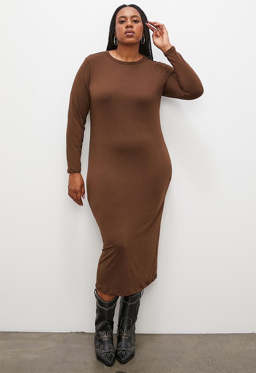Superbalist - Crew neck midi bodycon dress - choc 