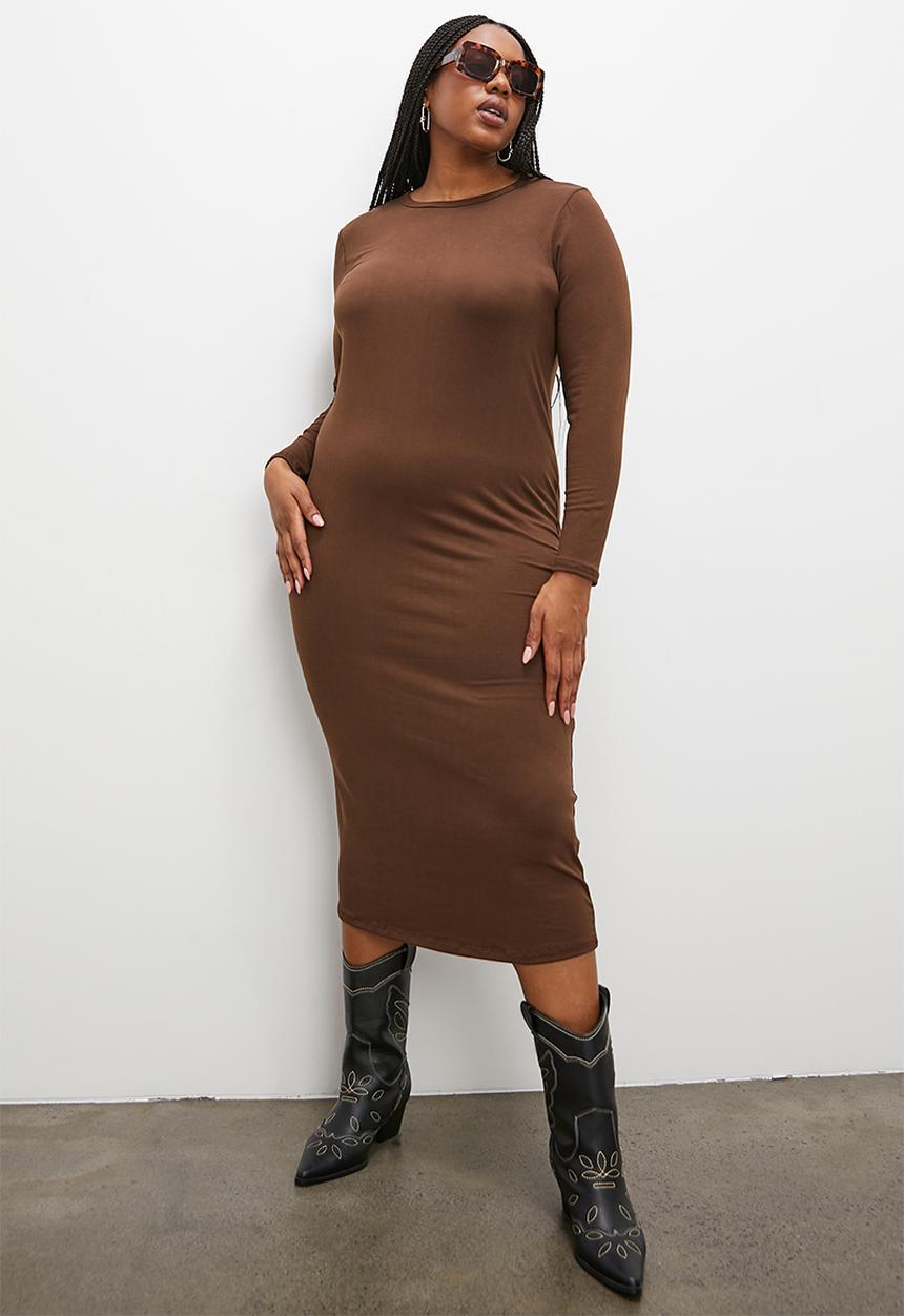 Superbalist - Crew neck midi bodycon dress - choc 
