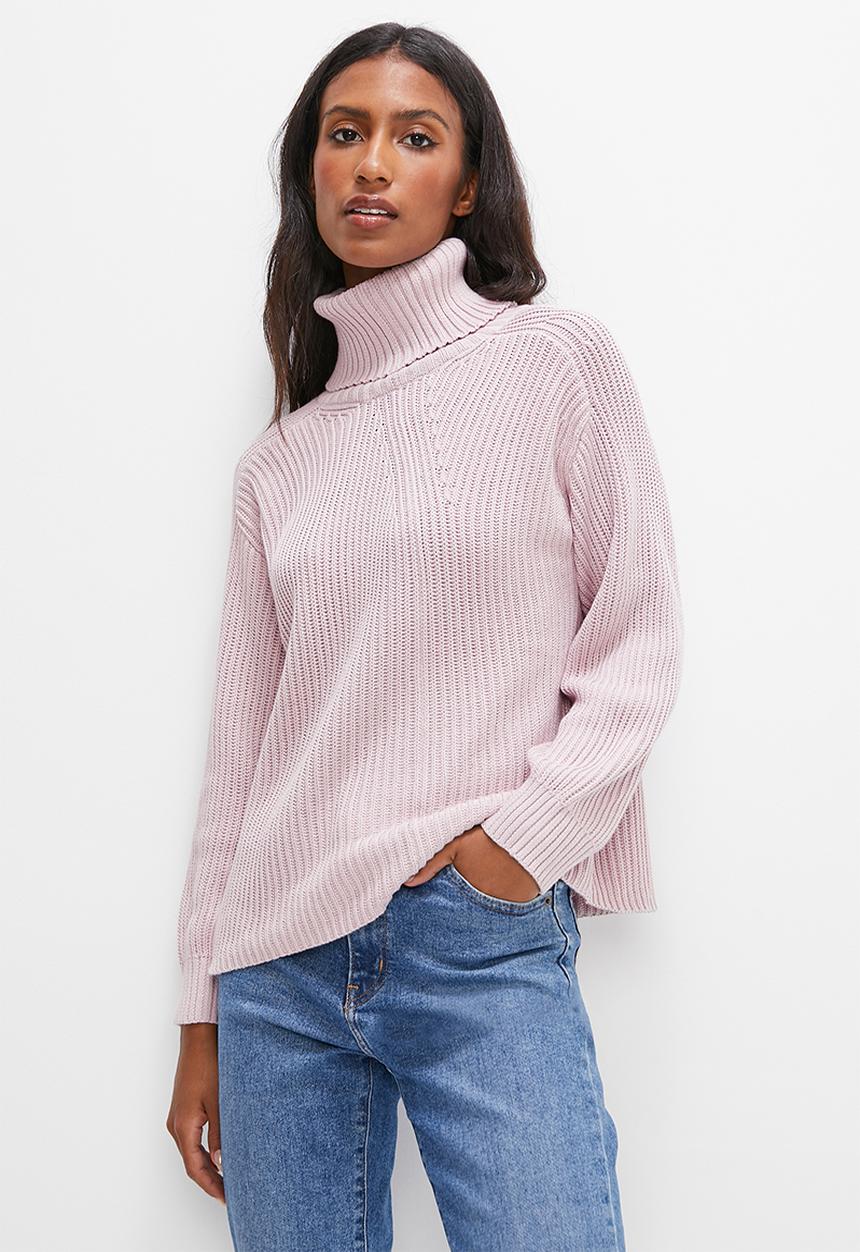 edit - Longline rolled neck ribbed jumper - light lilac