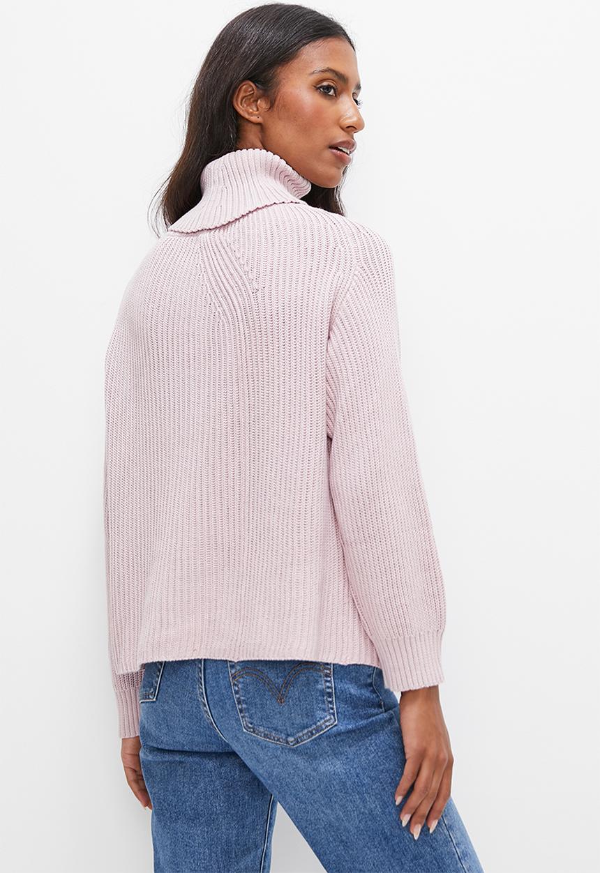 edit - Longline rolled neck ribbed jumper - light lilac