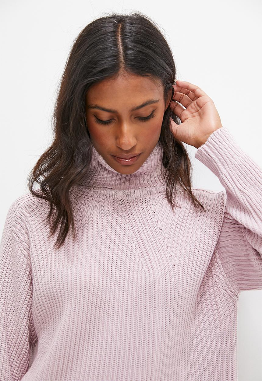 edit - Longline rolled neck ribbed jumper - light lilac