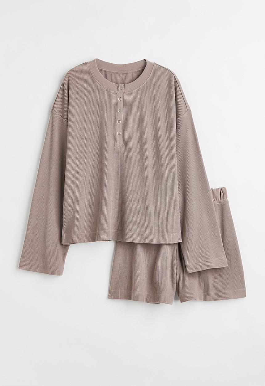 H&M - Waffled pyjamas - dark greige