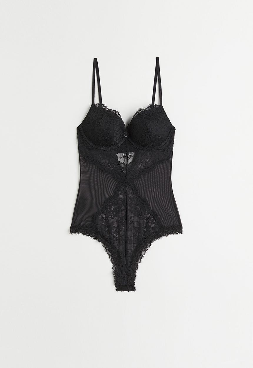 H&M - Super push-up lace body - black