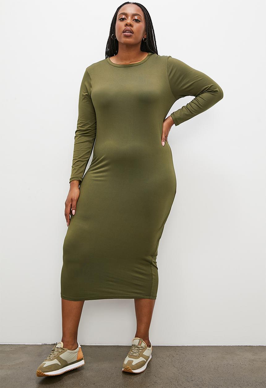 Superbalist - Crew neck midi bodycon dress - fatigue 1