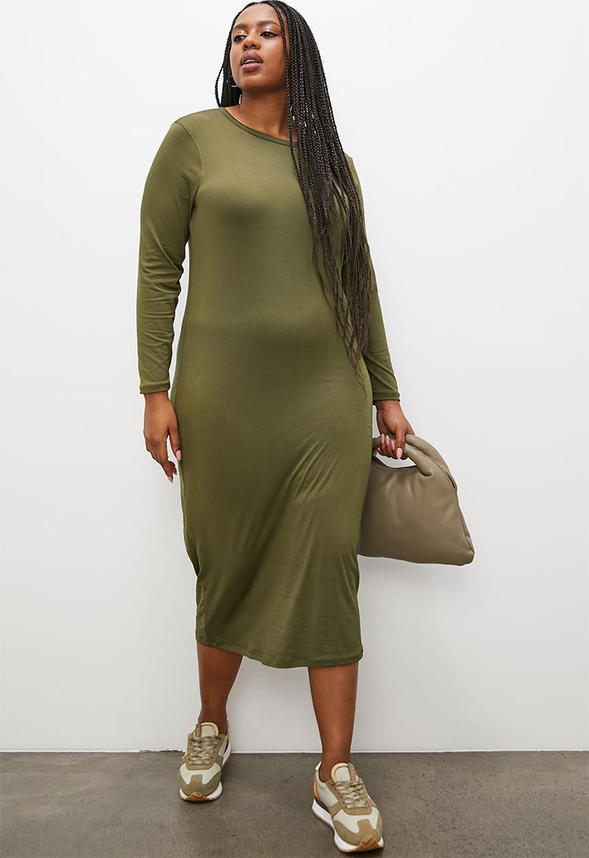 Superbalist - Crew neck midi bodycon dress - fatigue 1