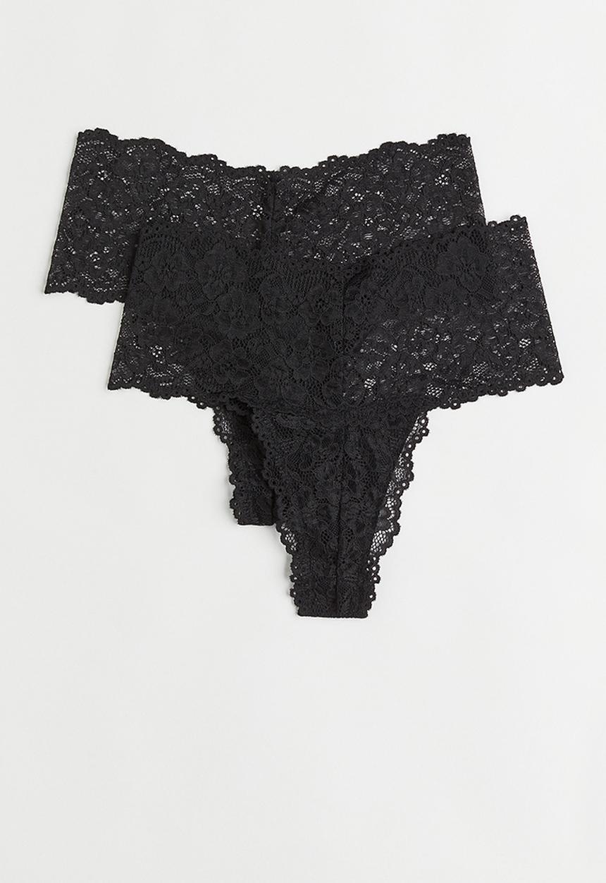 H&M - 2 Pack lace thong briefs - black