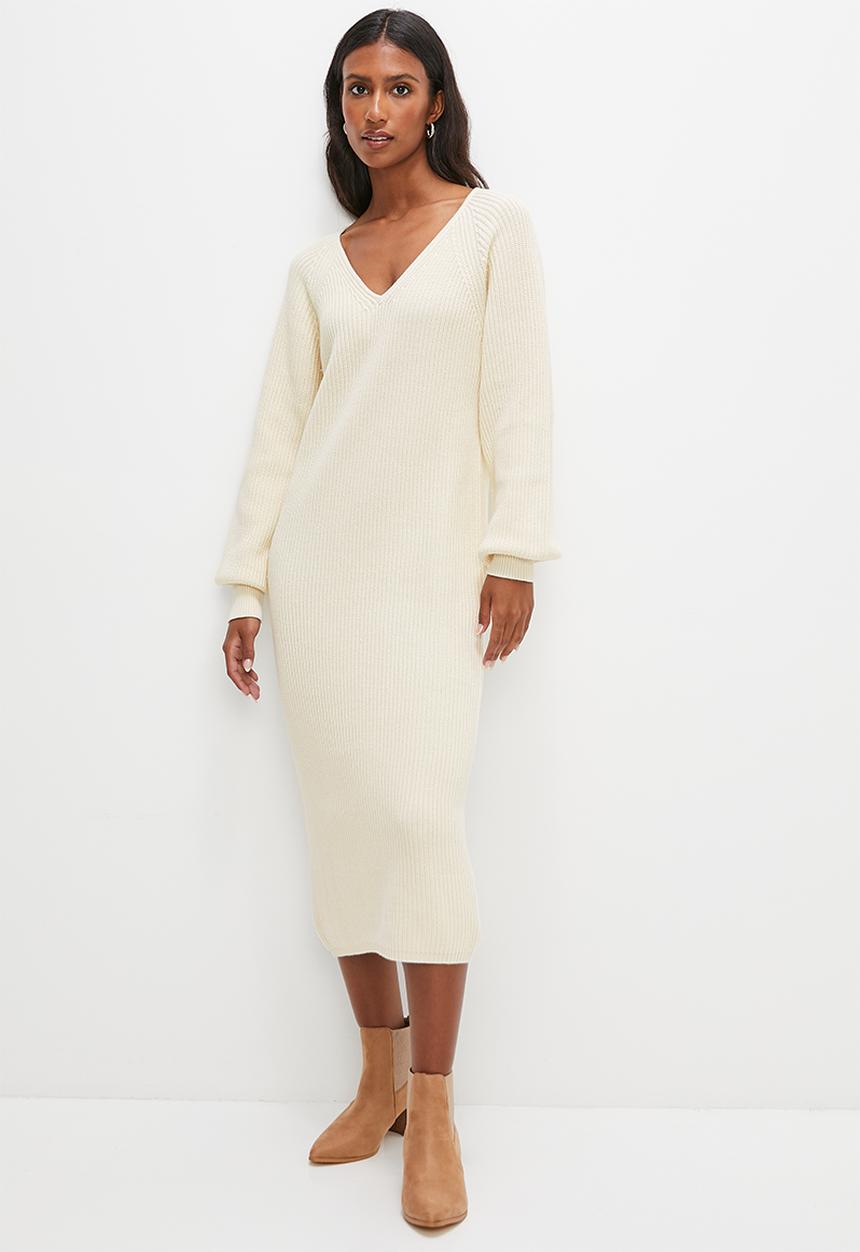 edit - Vneck dolman ribbed dress - milk