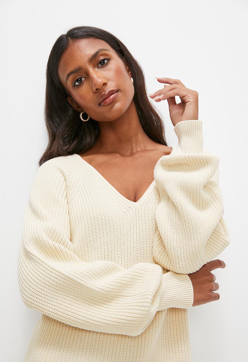 edit - Vneck dolman ribbed dress - milk