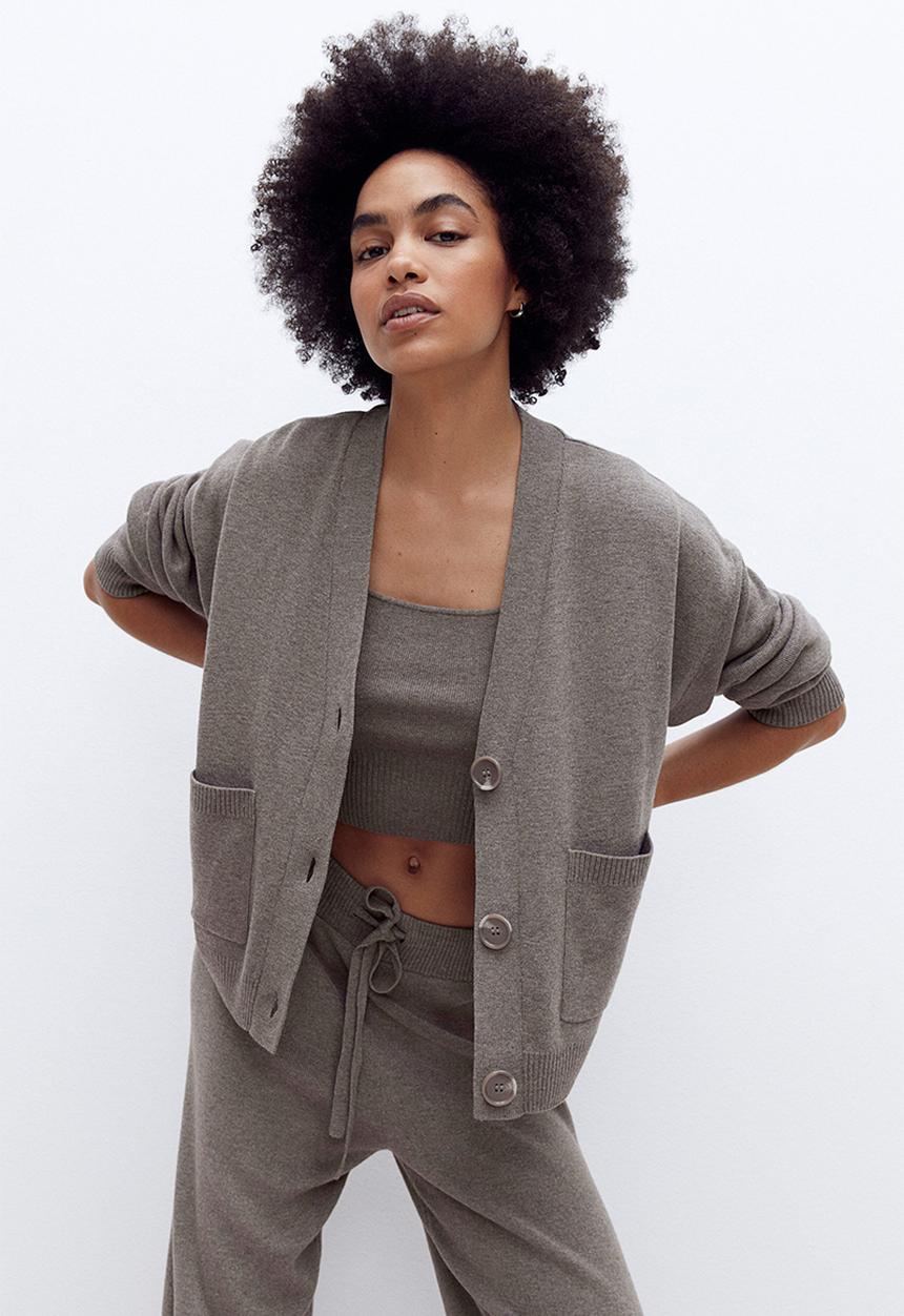 H&M - Fine-knit cardigan - dark greige 