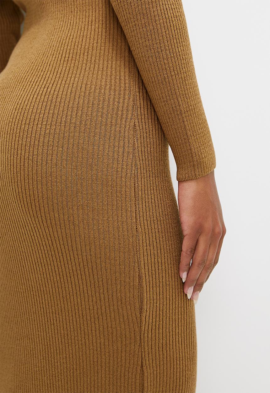 edit - Rollover bardot knitwear dress - tobacco