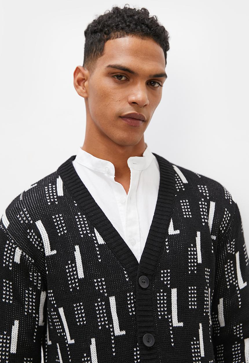 Superbalist - Slim fit pattern knit cardigan - black/cream