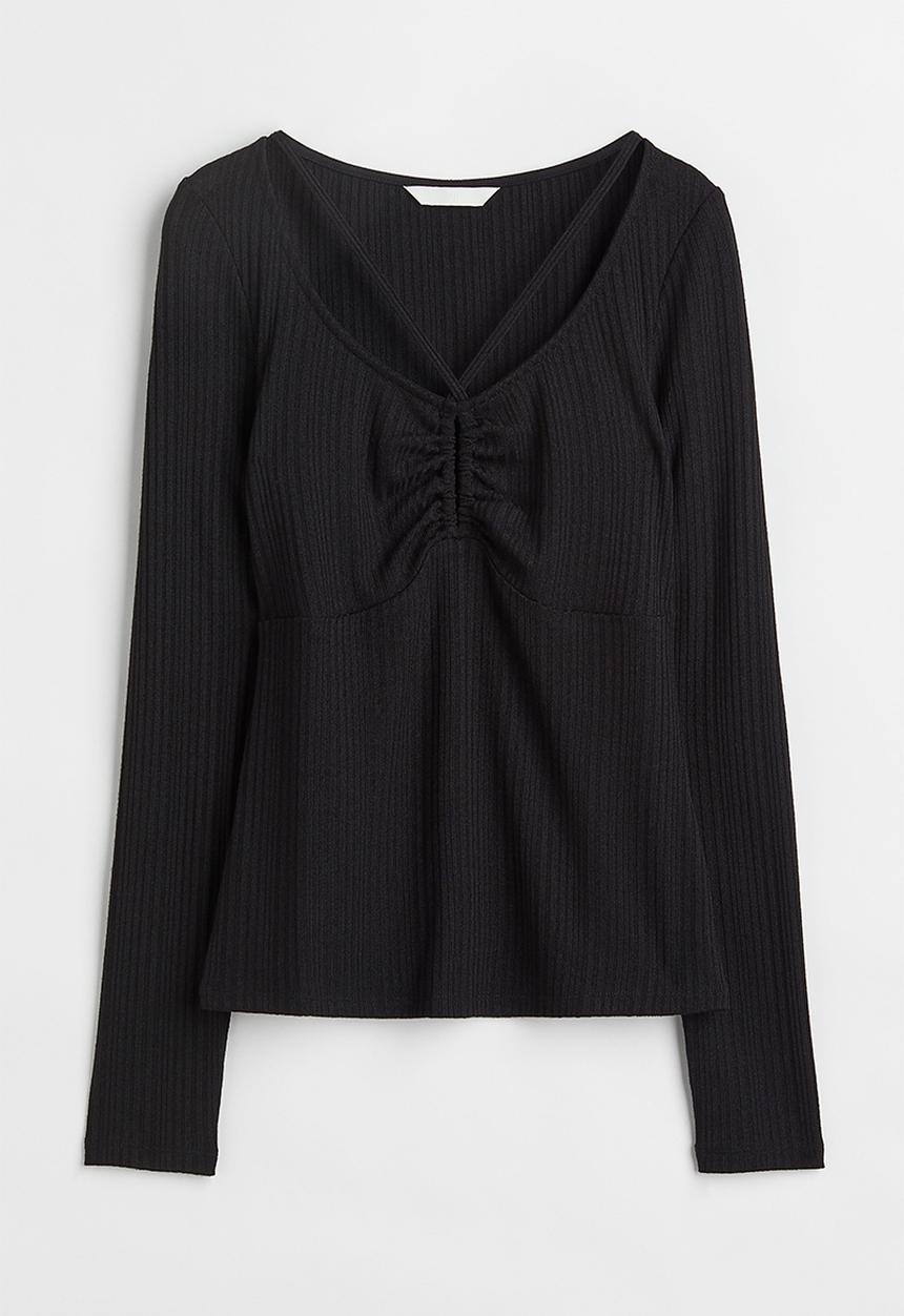 H&M - Ribbed jersey top - black 
