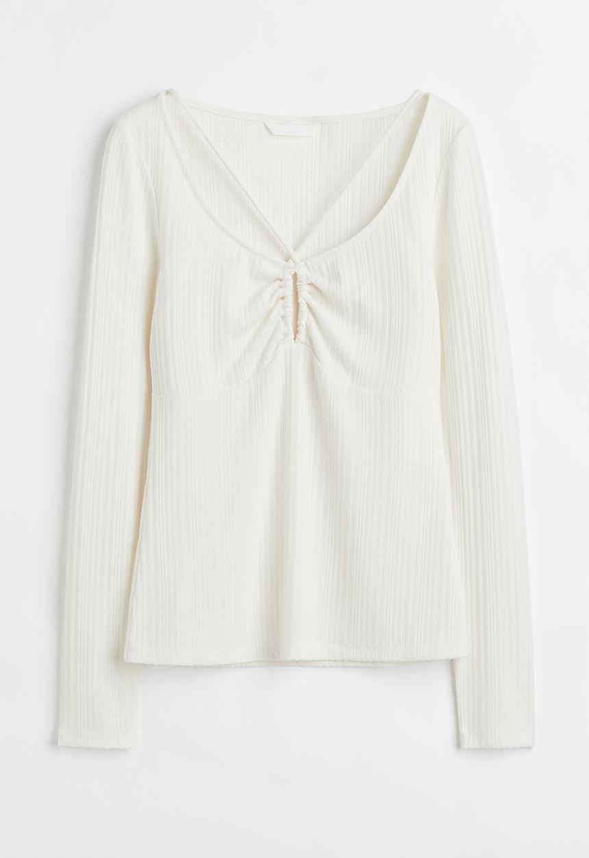 H&M - Ribbed jersey top - white 