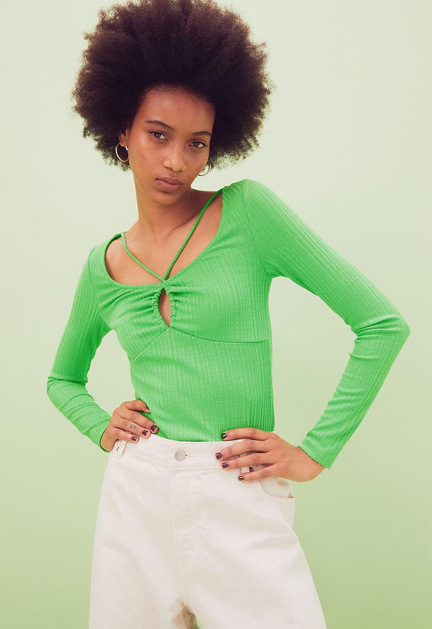 H&M - Ribbed jersey top - bright green