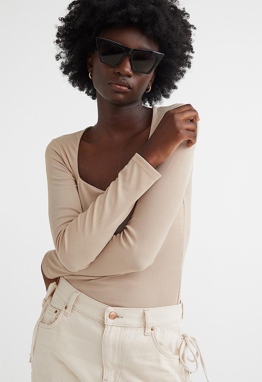 H&M - Long-sleeved jersey top - beige 