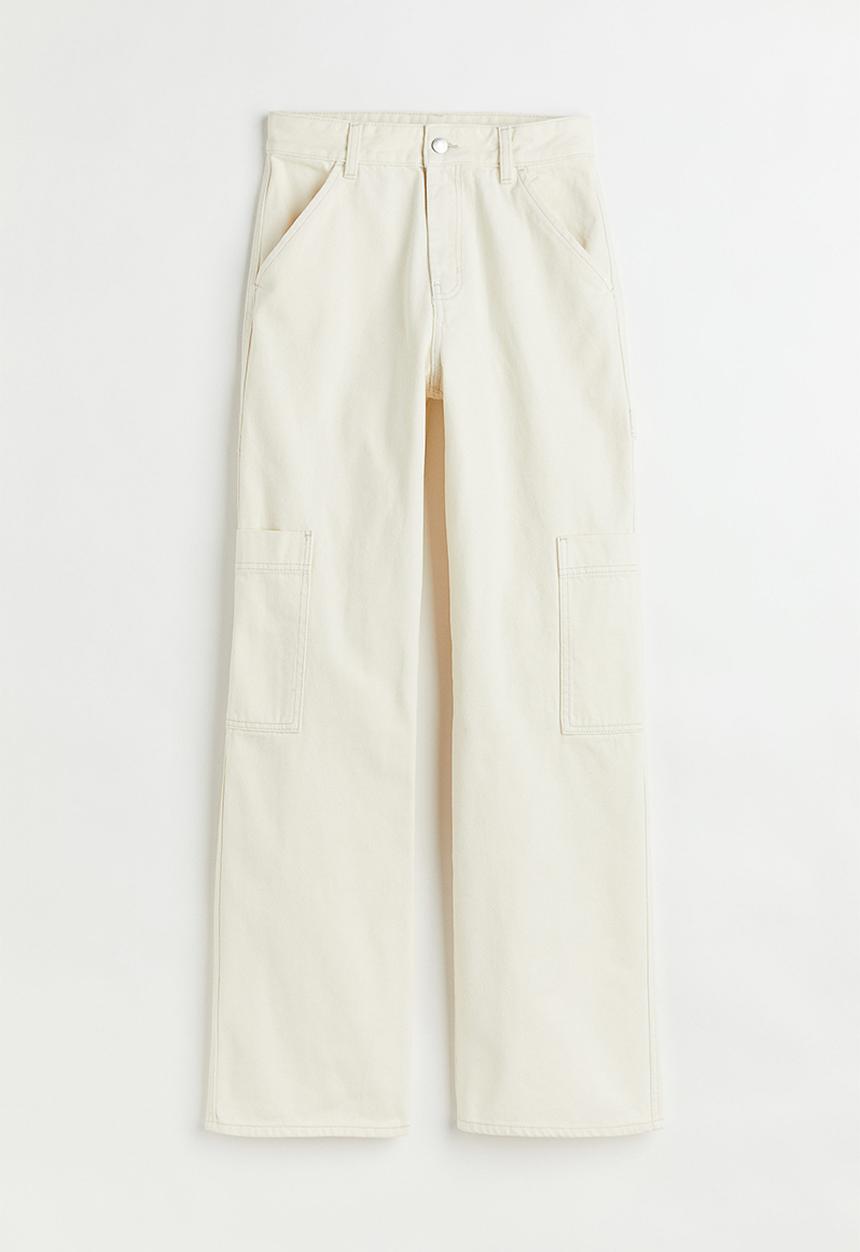 H&M - Wide cargo trousers - natural white
