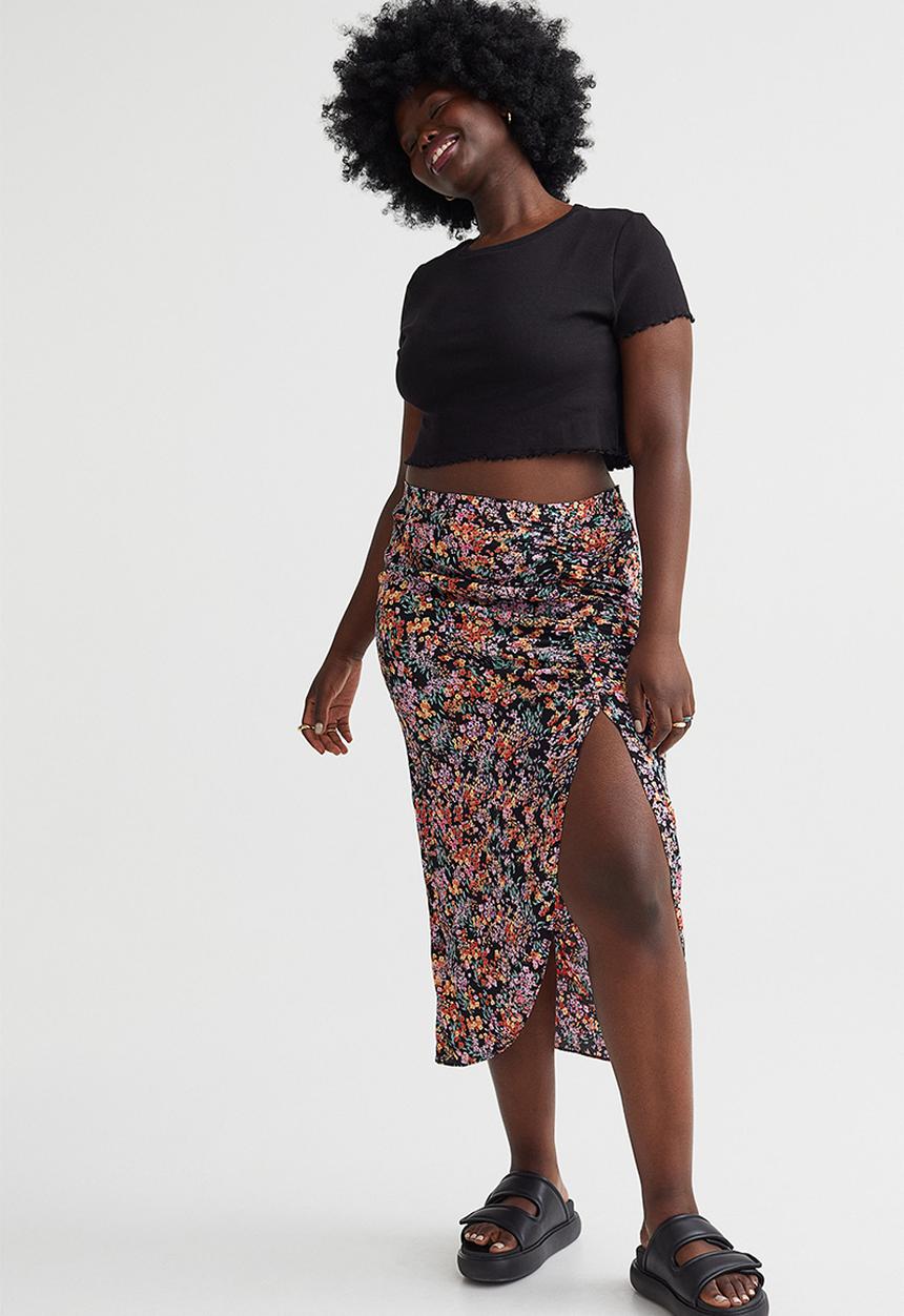 H&M - Draped skirt - black/small flowers