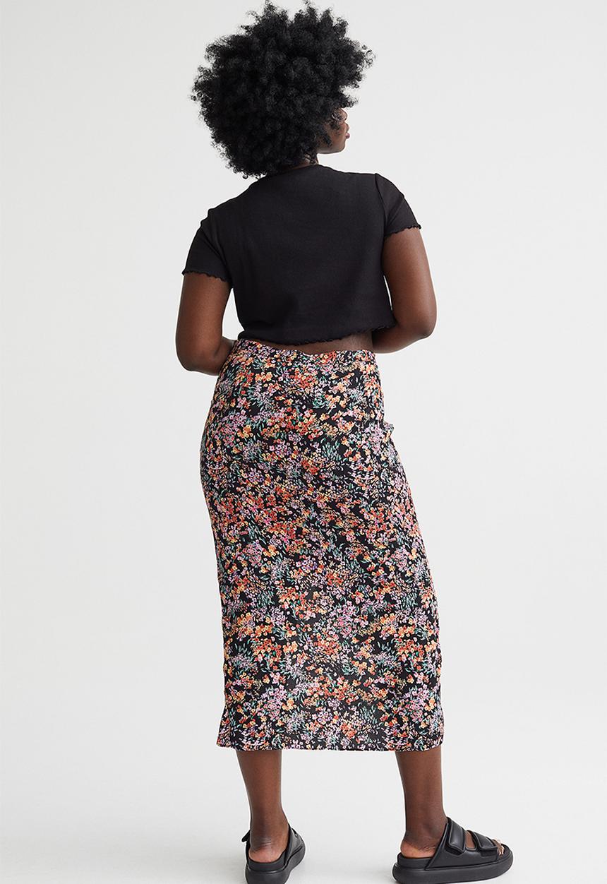 H&M - Draped skirt - black/small flowers