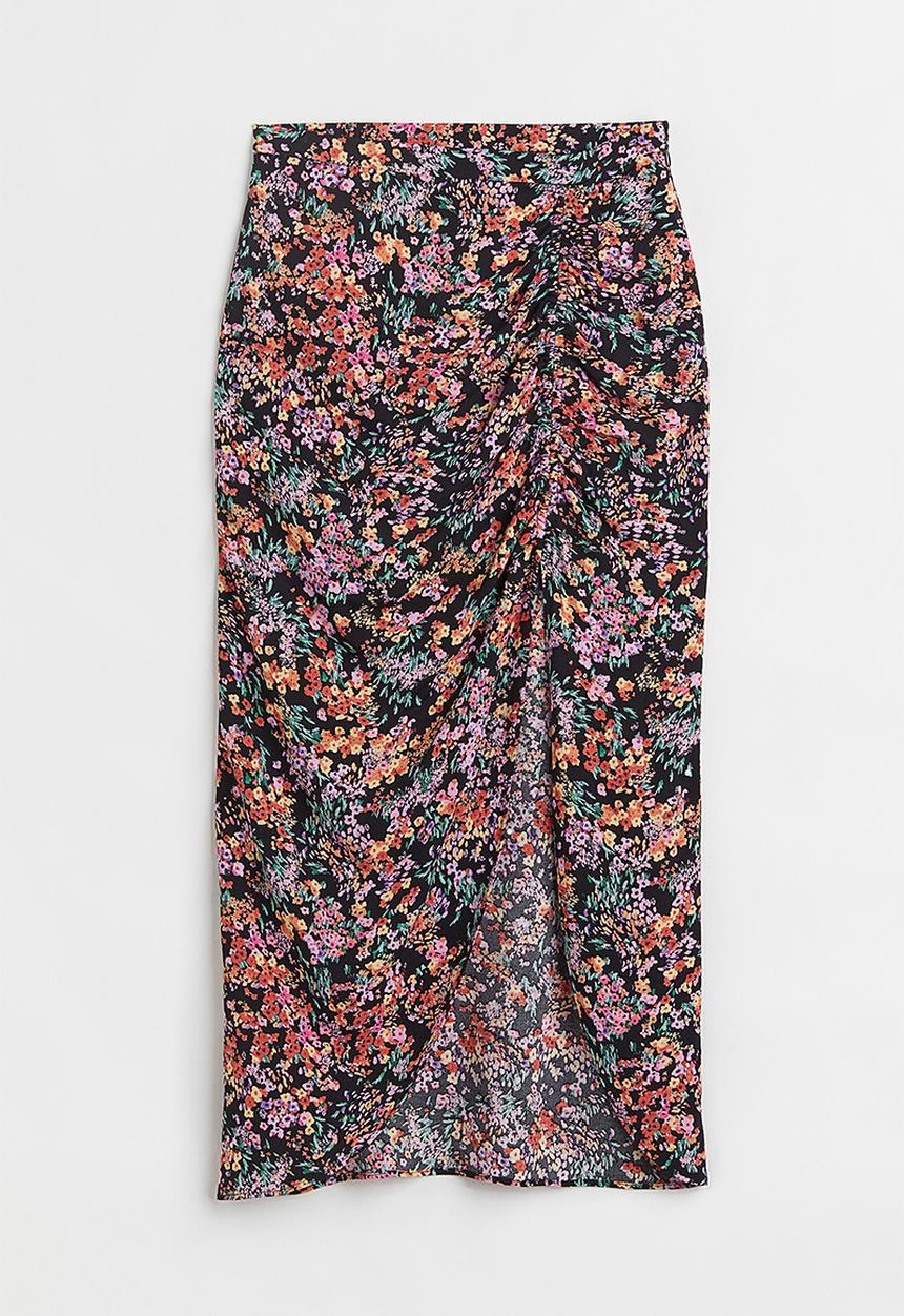 H&M - Draped skirt - black/small flowers