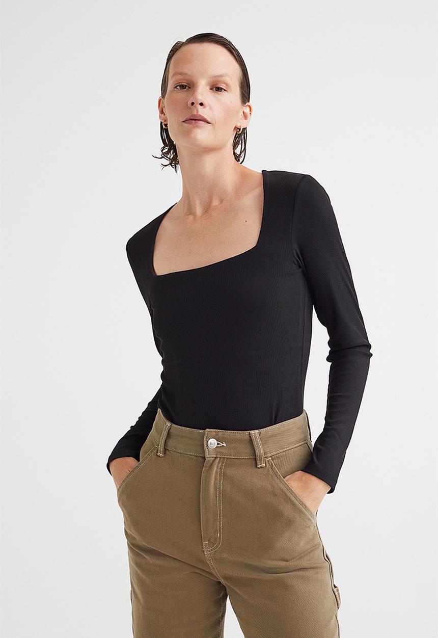 H&M - Long-sleeved jersey top - black 
