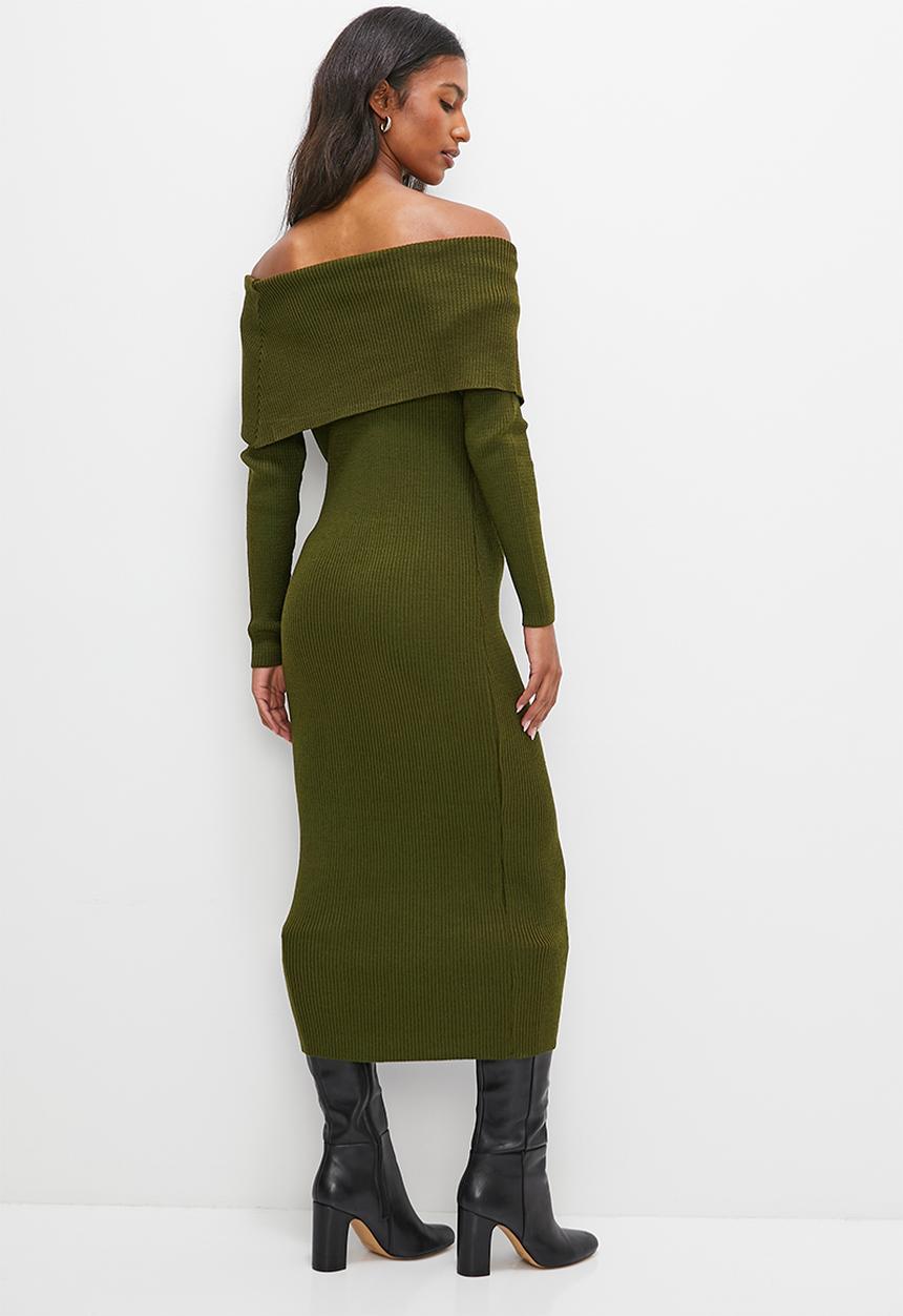 edit - Rollover bardot knitwear dress - fatigue