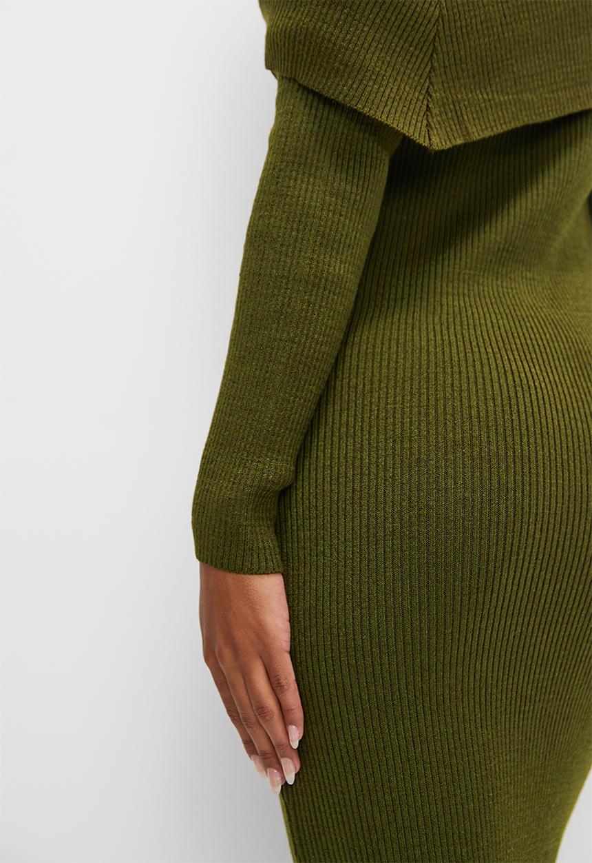 edit - Rollover bardot knitwear dress - fatigue