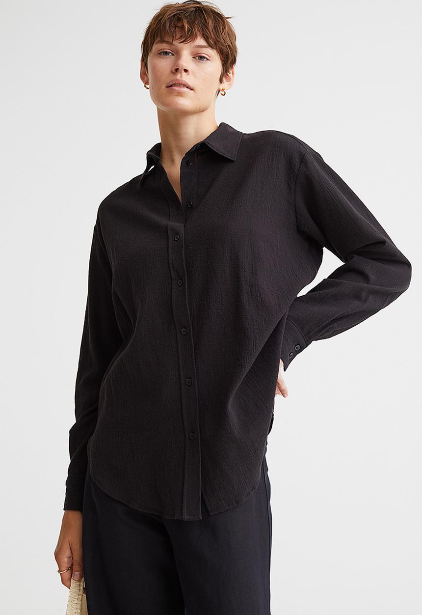 H&M - Crinkled cotton shirt - black