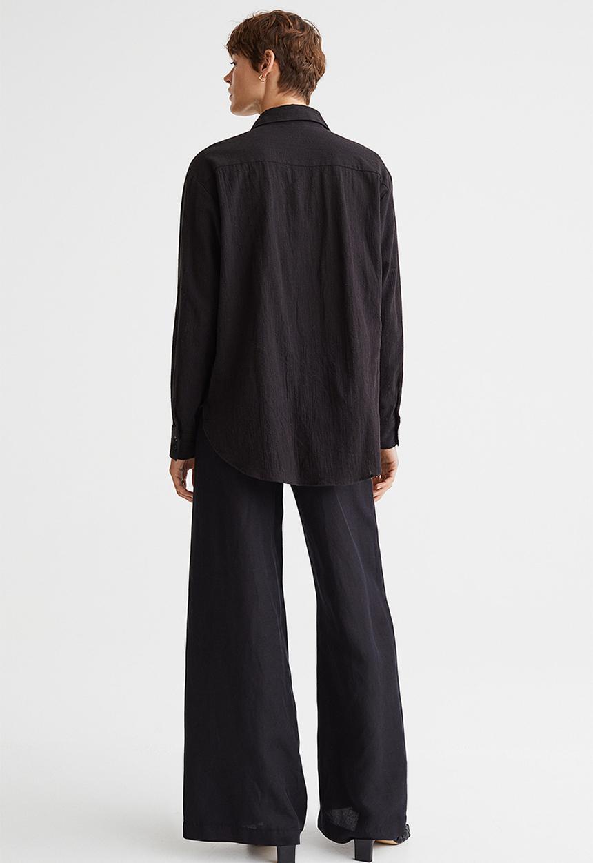 H&M - Crinkled cotton shirt - black