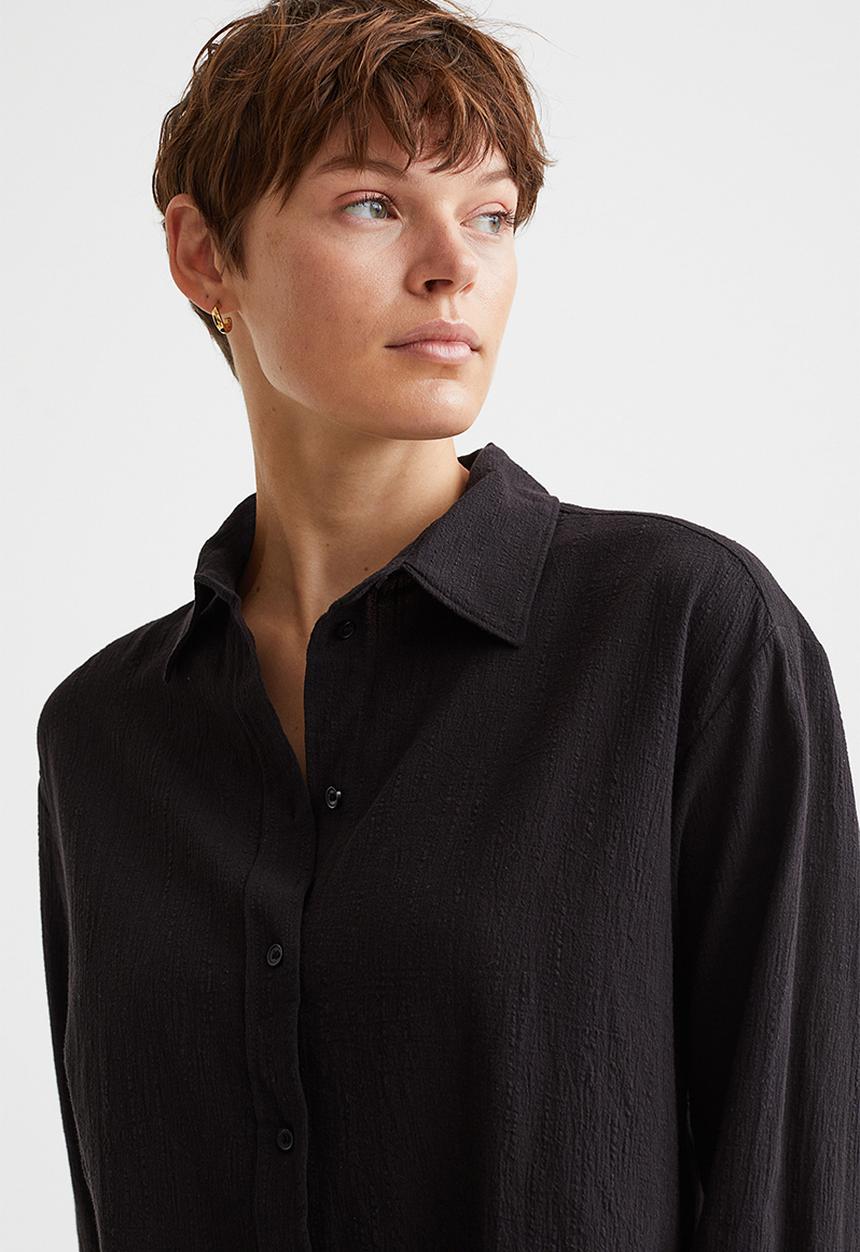H&M - Crinkled cotton shirt - black