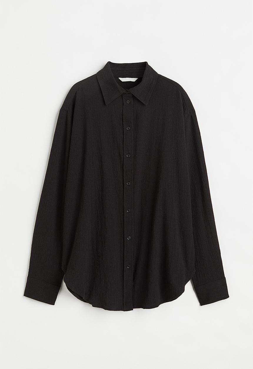 H&M - Crinkled cotton shirt - black
