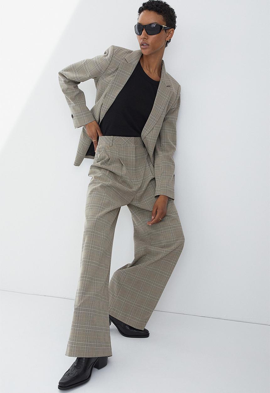 H&M - Wide trousers - dark beige/checked