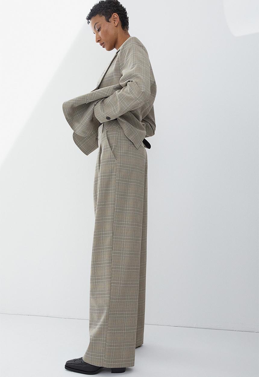 H&M - Wide trousers - dark beige/checked