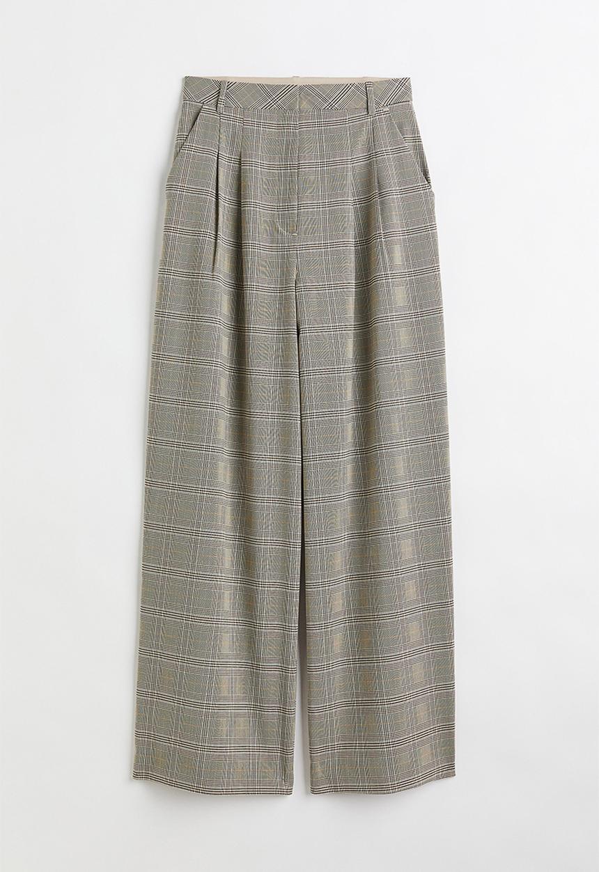H&M - Wide trousers - dark beige/checked