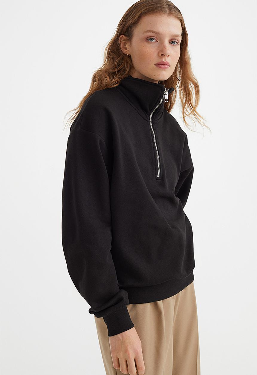 H&M - Collared sweatshirt - black