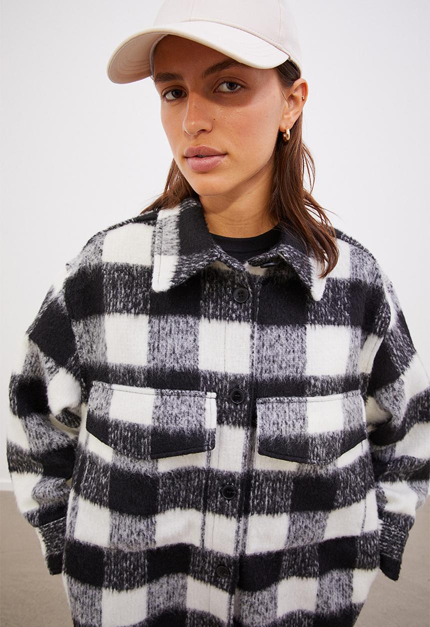 H&M - Oversized long shacket - black/checked