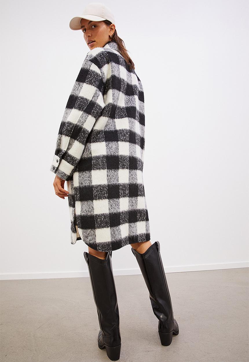 H&M - Oversized long shacket - black/checked