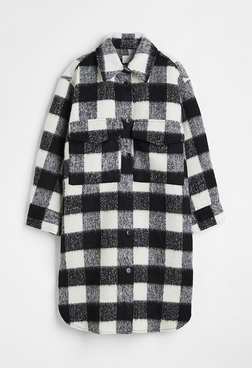 H&M - Oversized long shacket - black/checked