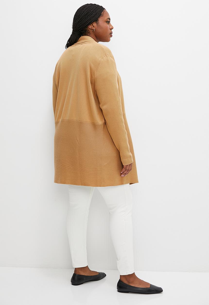 edit Plus - Shaped waterfall cardigan - mid brown